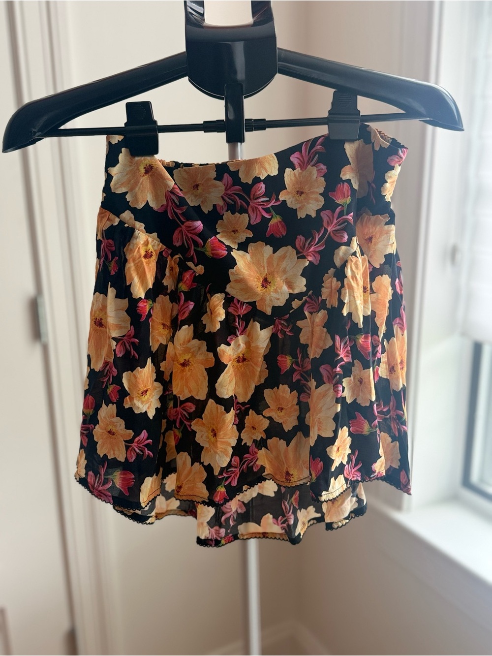 Agua Bendita Black Floral Mini Skirt with Yellow & Pink Blooms with matching top